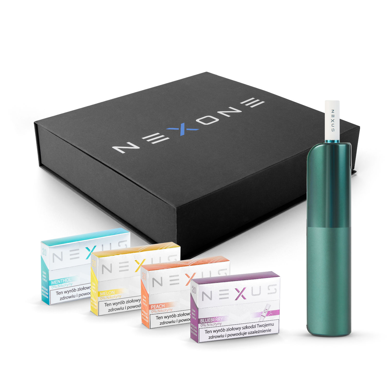 Zestaw NEXONE green i 5 paczek wkładów NEXUS do podgrzewania Zestaw prezentowy z zielonym podgrzewaczem i wkładami do podgrzewania NEXUS (kompatybilne z IQOS i LIL SOLID)