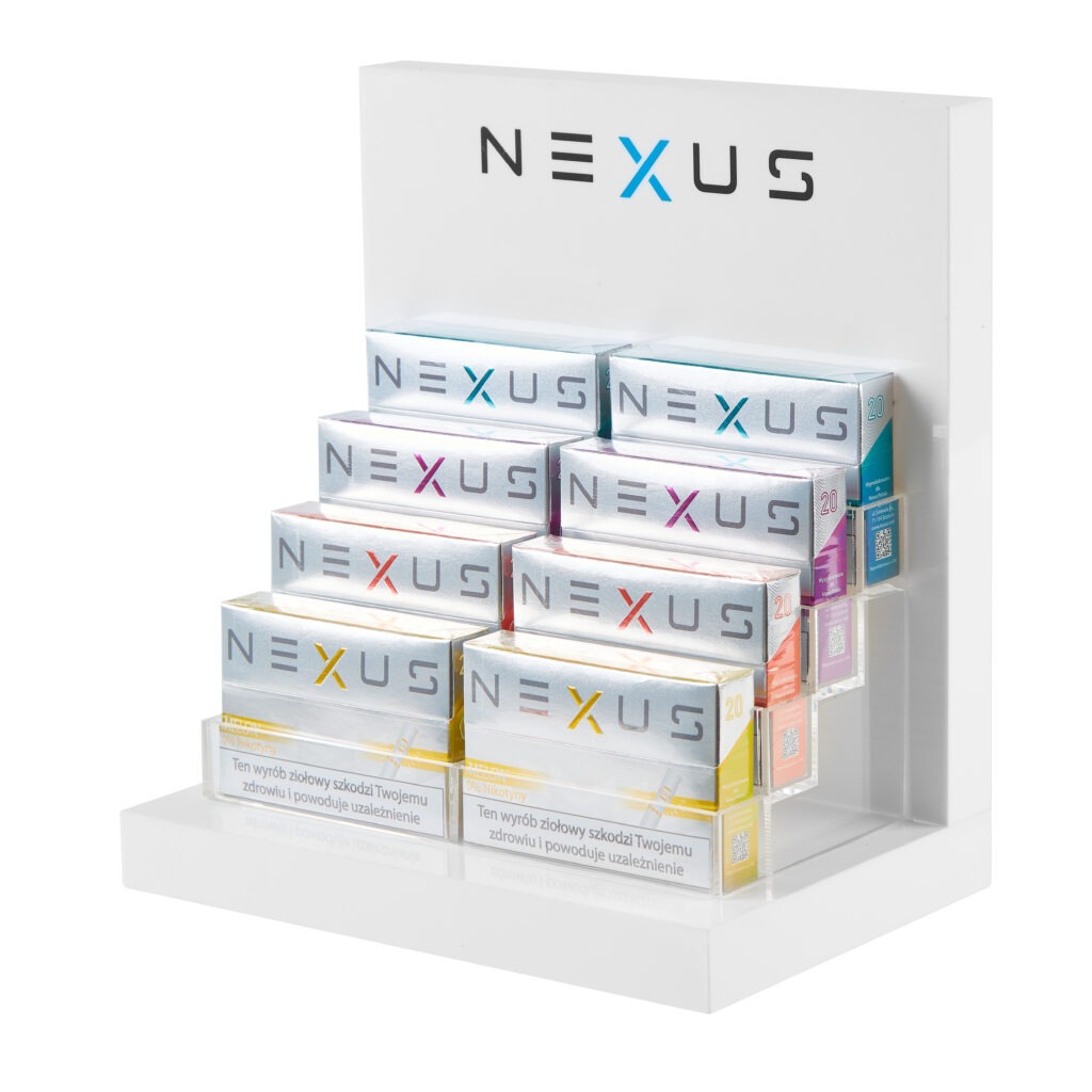 Dedykowane stojaki (białe lub czarne) na paczki wkładów NEXUS Elegancki i estetyczny stojak na wkłady do podgrzewaczy NEXUS